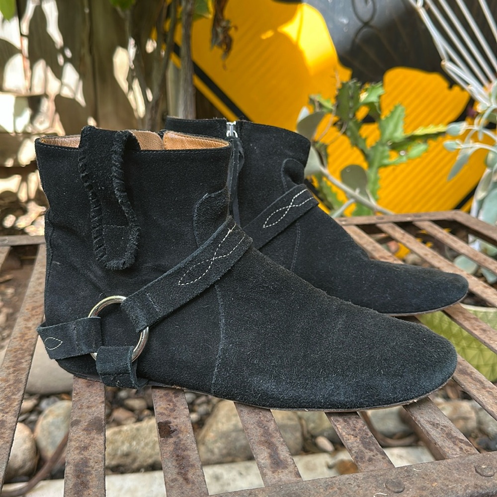Isabel Marant Etoile black suede western booties ankle boots SZ 39